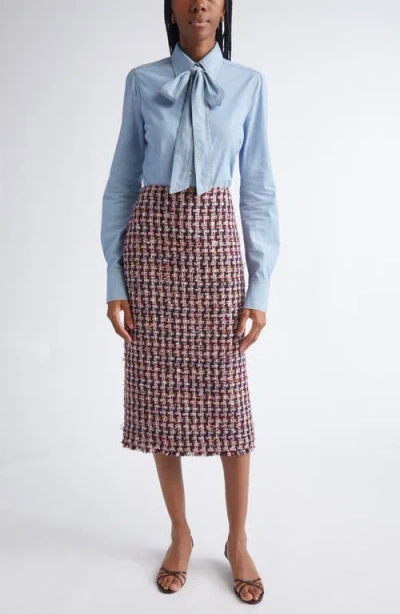 St John St. John Fringe Houndstooth Tweed Pencil Skirt In Multi