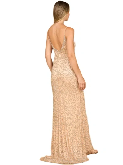 Lara New York Fitted Beaded Gown With Spaghetti Straps In Gold