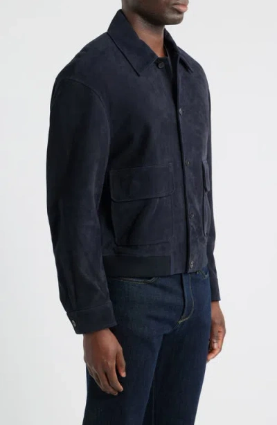 Frame Buttoned Suede Jacket In Blue