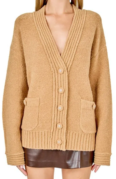 Endless Rose Fuzzy Oversize Cardigan In Brown