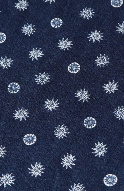 Scotch & Soda Star Flower Print Short Sleeve Linen Button-up Shirt In Blue