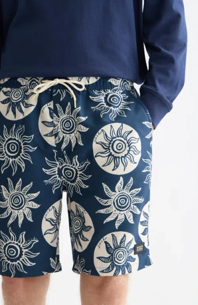 Scotch & Soda Print Swim Trunks In Blue