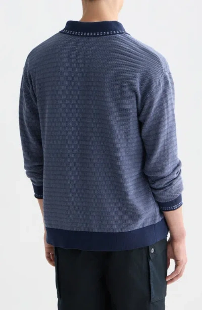 Scotch & Soda Jacquard Cotton Polo Cardigan In Blue