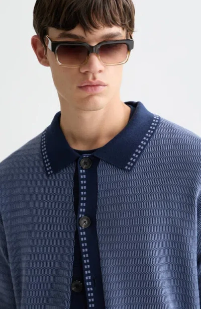 Scotch & Soda Jacquard Cotton Polo Cardigan In Blue