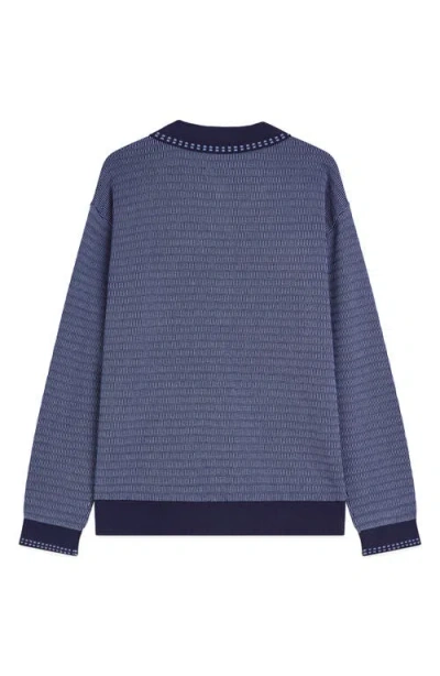 Scotch & Soda Jacquard Cotton Polo Cardigan In Blue