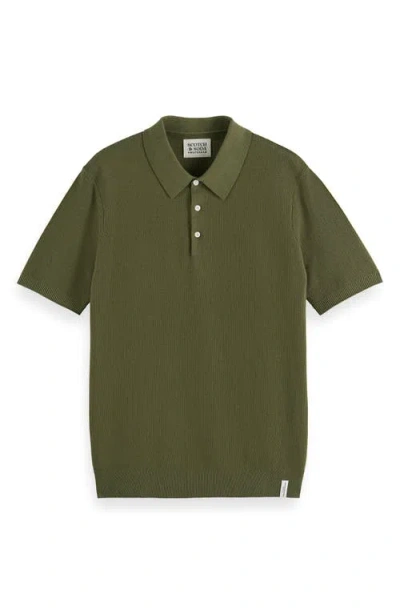 Scotch & Soda Structured Knit Cotton Polo In Green