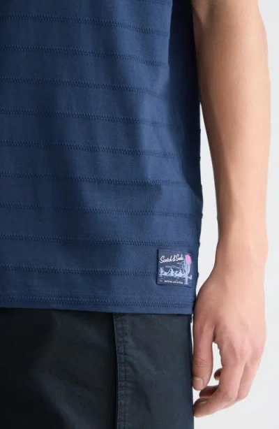 Scotch & Soda Structured Stripe Jacquard Stretch Cotton T-shirt In Blue