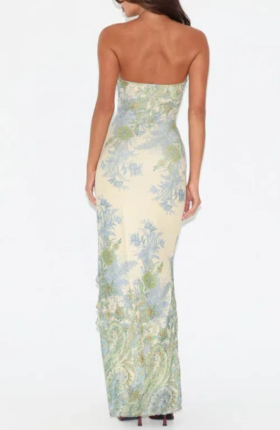 Tiger Mist Theo Floral Strapless Mesh Maxi Dress In Multi