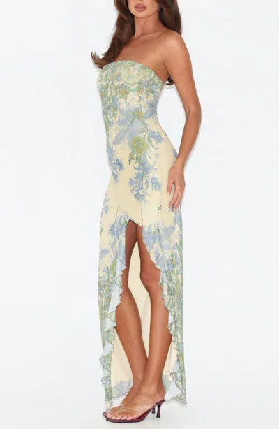 Tiger Mist Theo Floral Strapless Mesh Maxi Dress In Multi