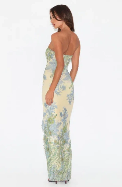 Tiger Mist Theo Floral Strapless Mesh Maxi Dress In Multi