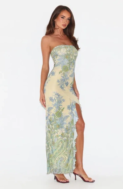 Tiger Mist Theo Floral Strapless Mesh Maxi Dress In Multi