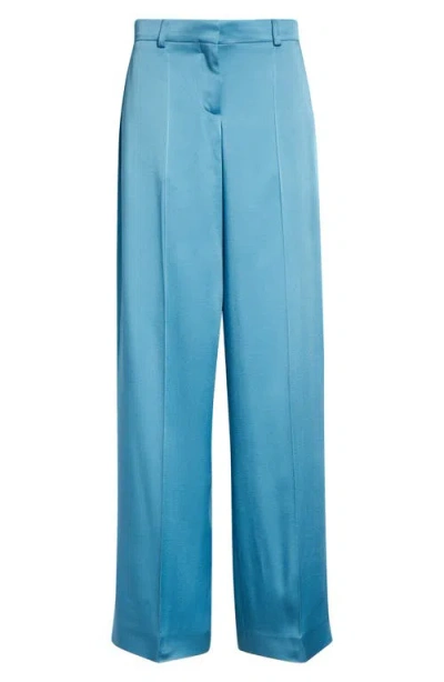 Stella Mccartney Satin Dropped Waist Straight Wide Leg Pants In Blue
