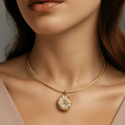 Esin Akan Dance Of Stamens Necklace Midi, Gold Plated Hollow Bezel With Fresh Water Pearls