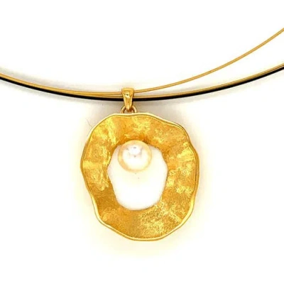 Esin Akan Dance Of Stamens Necklace Midi, Gold Plated Hollow Bezel With Fresh Water Pearls