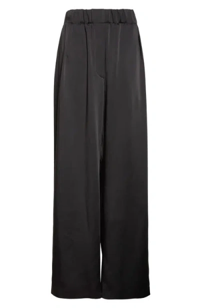 Jil Sander Pleated Satin Wide Leg Pants In Black