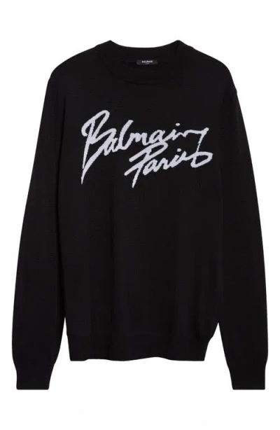 Balmain Paris Logo Intarsia Merino Wool Blend Sweater In Multi