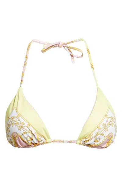 Versace Barocco Triangle Bikini Top Adjustable Straps In Yellow