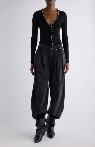 Isabel Marant Izae Silk & Cotton Rib Cardigan In Black