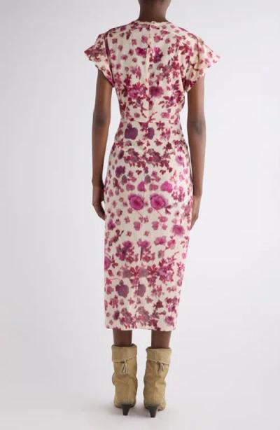 Isabel Marant Terenae Ikat Print Bubble Sleeve Stretch Silk Midi Dress In Pink