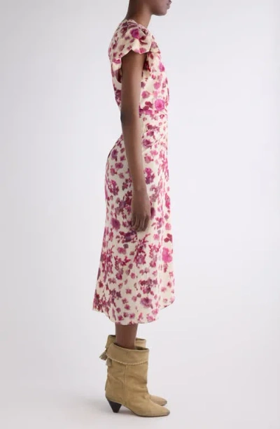 Isabel Marant Terenae Ikat Print Bubble Sleeve Stretch Silk Midi Dress In Pink