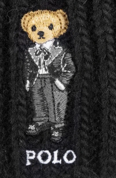 Polo Ralph Lauren Tux Bear Cable Merino Wool, Alpaca & Linen Beanie In Black
