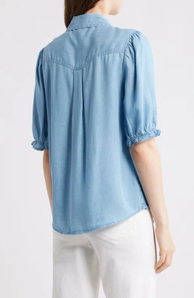 Beachlunchlounge Indira Short Sleeve Denim Button-up Shirt In Blue