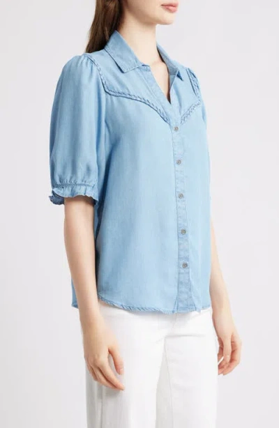 Beachlunchlounge Indira Short Sleeve Denim Button-up Shirt In Blue