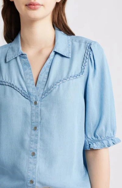 Beachlunchlounge Indira Short Sleeve Denim Button-up Shirt In Blue