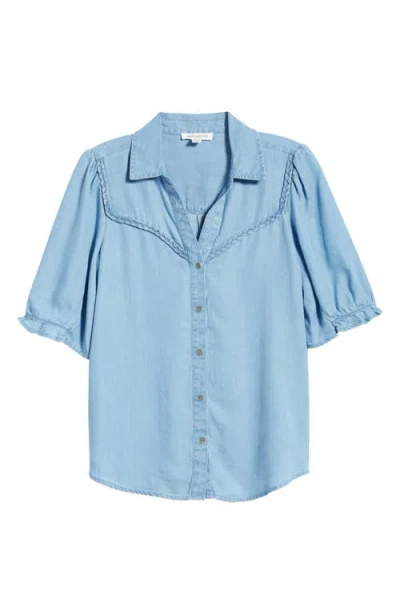 Beachlunchlounge Indira Short Sleeve Denim Button-up Shirt In Blue