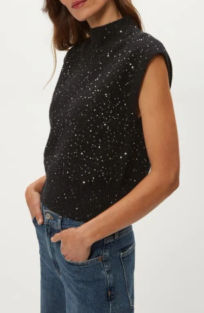 Michael Stars Raina Sequin Embellished Extended Shoulder Sweater In Black