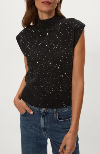 Michael Stars Raina Sequin Embellished Extended Shoulder Sweater In Black