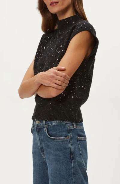 Michael Stars Raina Sequin Embellished Extended Shoulder Sweater In Black