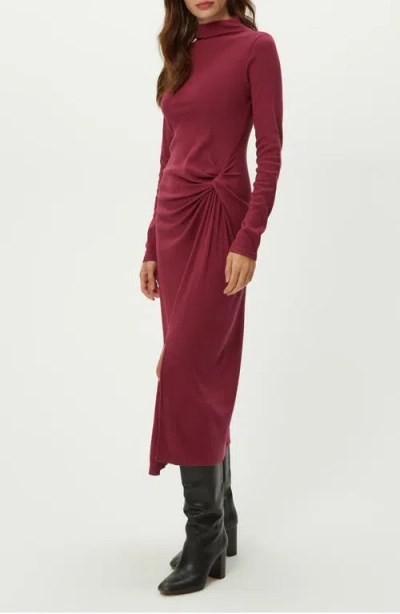 Michael Stars Tish Twisted Mock Neck Long Sleeve Midi Dress In Burgundy