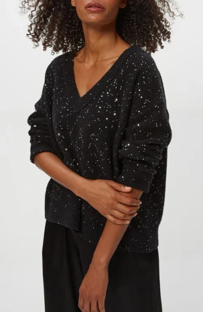 Michael Stars Frances Sequin Embellished V-neck Sweater In Black