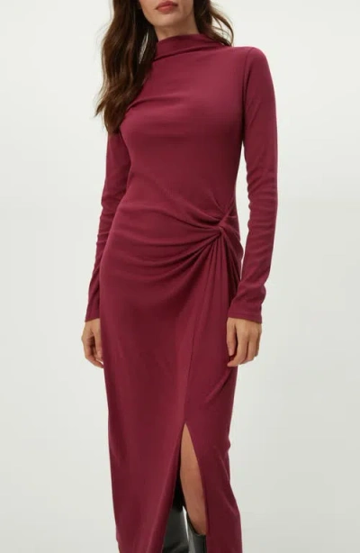 Michael Stars Tish Twisted Mock Neck Long Sleeve Midi Dress In Burgundy