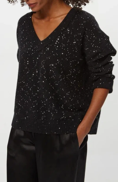 Michael Stars Frances Sequin Embellished V-neck Sweater In Black