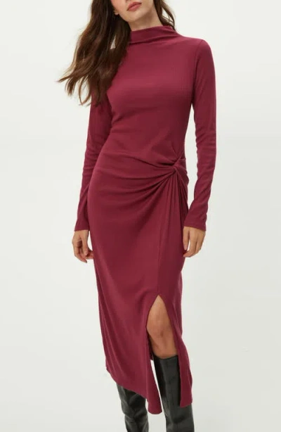 Michael Stars Tish Twisted Mock Neck Long Sleeve Midi Dress In Burgundy