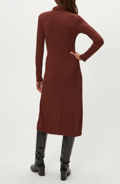 Michael Stars Tish Twisted Mock Neck Long Sleeve Midi Dress In Brown