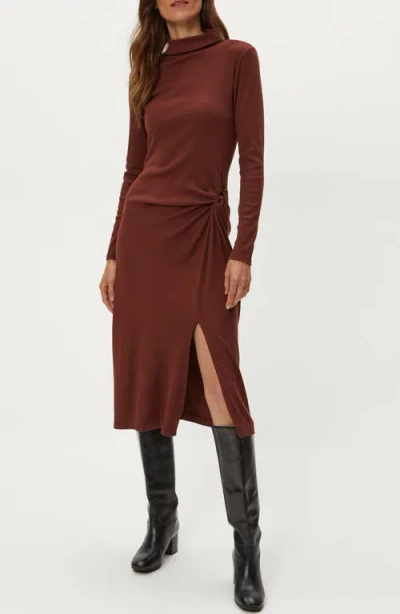 Michael Stars Tish Twisted Mock Neck Long Sleeve Midi Dress In Brown