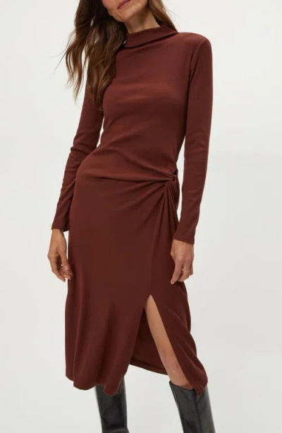 Michael Stars Tish Twisted Mock Neck Long Sleeve Midi Dress In Brown