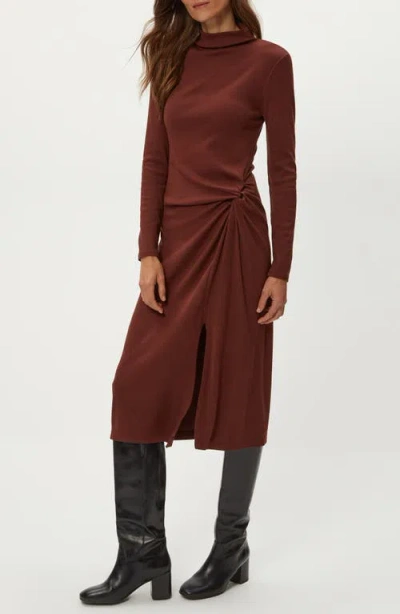 Michael Stars Tish Twisted Mock Neck Long Sleeve Midi Dress In Brown
