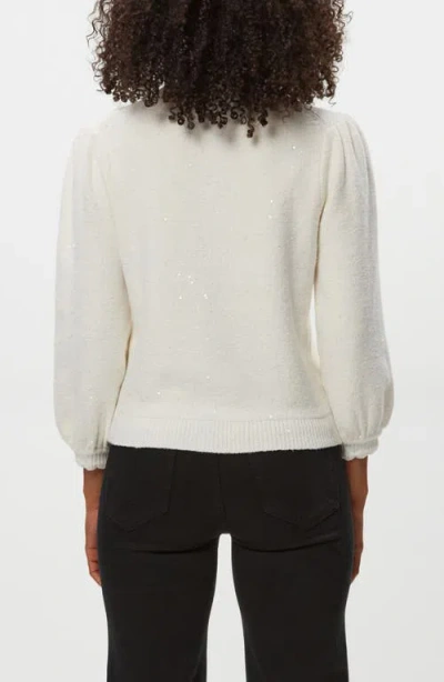 Michael Stars Deanna Sequin Embellished Balloon Sleeve Crewneck Sweater In White