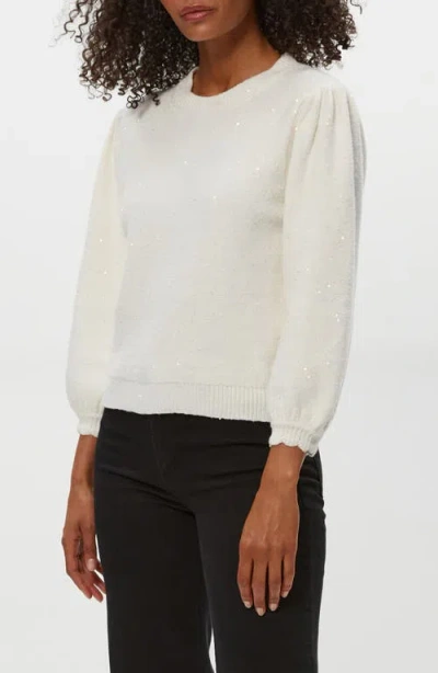Michael Stars Deanna Sequin Embellished Balloon Sleeve Crewneck Sweater In White
