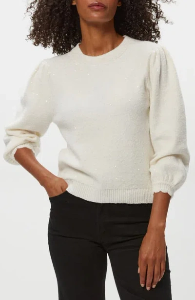 Michael Stars Deanna Sequin Embellished Balloon Sleeve Crewneck Sweater In White