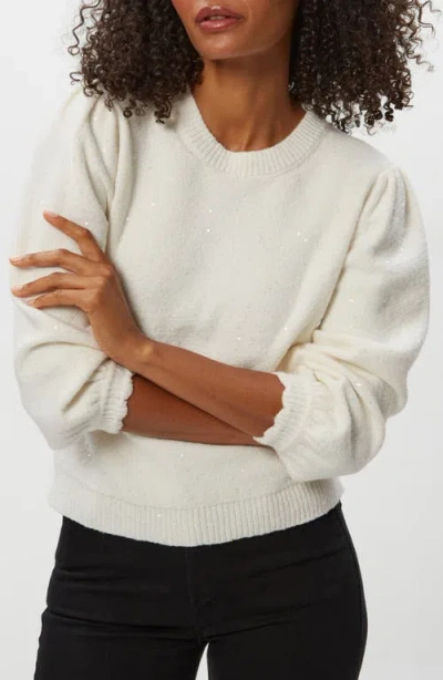 Michael Stars Deanna Sequin Embellished Balloon Sleeve Crewneck Sweater In White