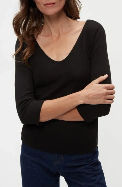Michael Stars Angelina Three Quarter Sleeve T-shirt In Black