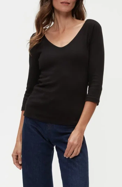 Michael Stars Angelina Three Quarter Sleeve T-shirt In Black