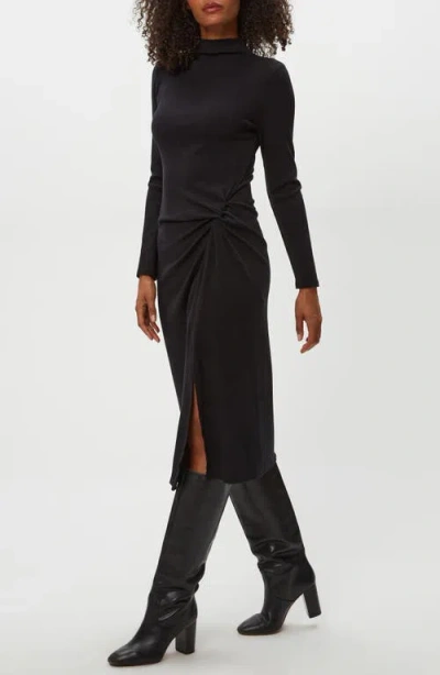 Michael Stars Tish Twisted Mock Neck Long Sleeve Midi Dress In Black