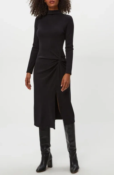 Michael Stars Tish Twisted Mock Neck Long Sleeve Midi Dress In Black