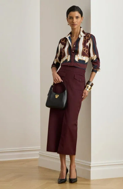 Ralph Lauren Lauren  Wool Blend Pencil Skirt In Burgundy